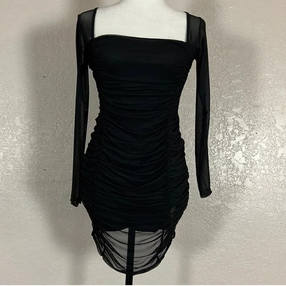 Nasty Gal | Dresses | 976 Nwt Nasty Gal Ruched Bodycon Solid Black Behavior Mini  Dress Sz2 | Poshmark
